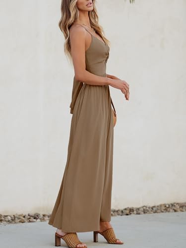 Image of CUPSHE Women Casual Dress Beach Sleeveless V Neck Summer Cutout Spaghetti Straps Formal Maxi Sun Dresses