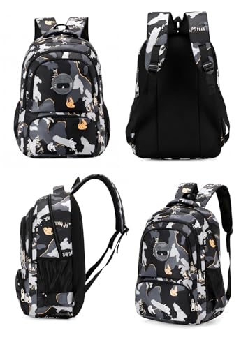 JiaYou Boys Primary School Backpack Large Capacity Trendy Camouflage Elementary Daypack(Black,20 Liters)3