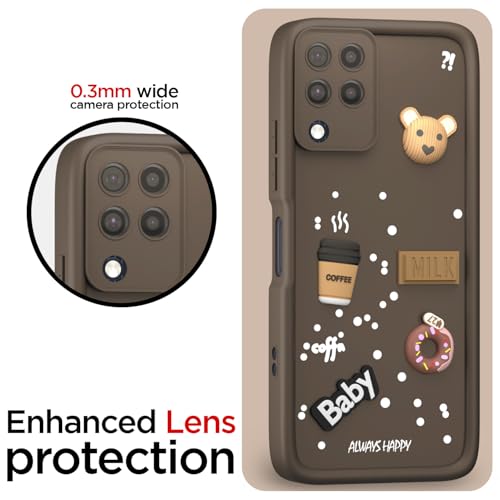 Image of Outlouders Back Cover for Samsung Galaxy M32 4G / M32 Prime / F22 4G | 3D Cartoon Cute Fun Bear | Silicone Full Body Protection Bumper Case (Brown)