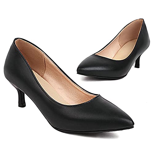 KOKOMOMO Womens Low Kitten Heel Pointed Toe Slip On Pumps Dress Shoes4
