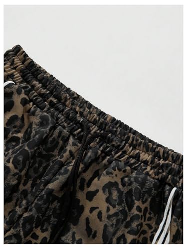 Verdusa Men's Striped Baggy Pants Leopard Print Drawstring Lightweight Loose Trousers4