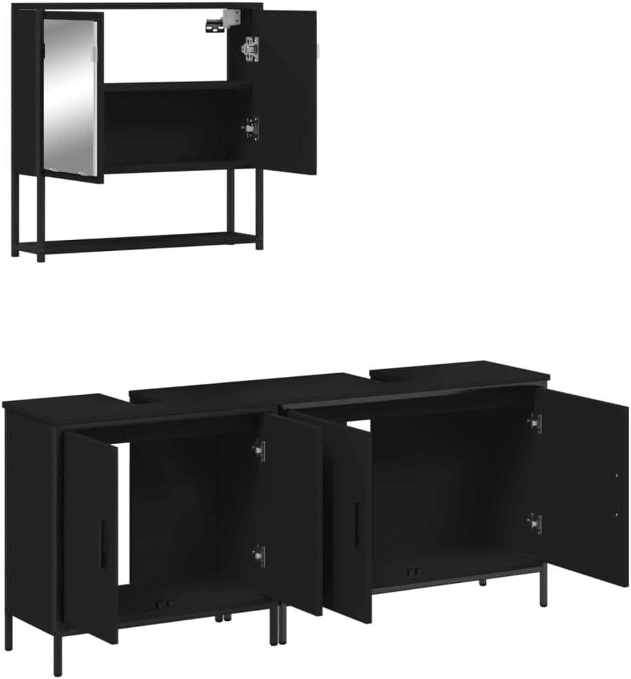 3 Piece Bathroom Furniture Set Black Engineered Wood Bathroom Furniture Sets