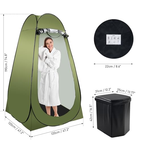 Inodoro portátil de camping con tienda de privacidad desplegable para adultos, inodoro plegable extra grande con vestidor (Verde) miniatura 7