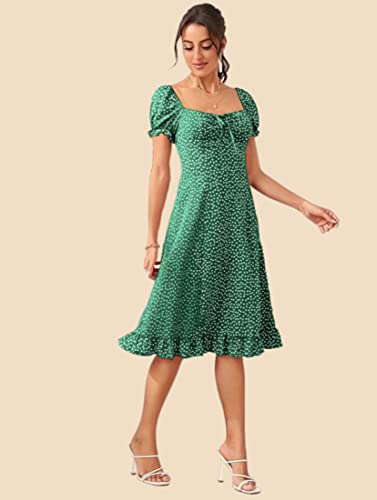 Image of Dream Beauty Fashion Women's Polyester Printed A-line Square Neck Half Sleeve Knee-Long Dress (Dress Momo)