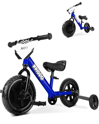 KRIDDO 2-en-1 Tricycle pour Enfants et draisienne 2 à 5 Ans, pédales Amovibles et Roues stabilisatrices repliables, Plaque Personnalisable, Jouet Tricycle...