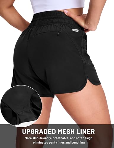 MIER Women's Running Shorts Quick Dry Athletic Workout High Waisted Active Shorts with Liner Zipper Pocket 4 Inch2
