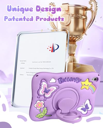 Coque iPad 10 11e gén avec support rotatif et sangle papillon violet - 5