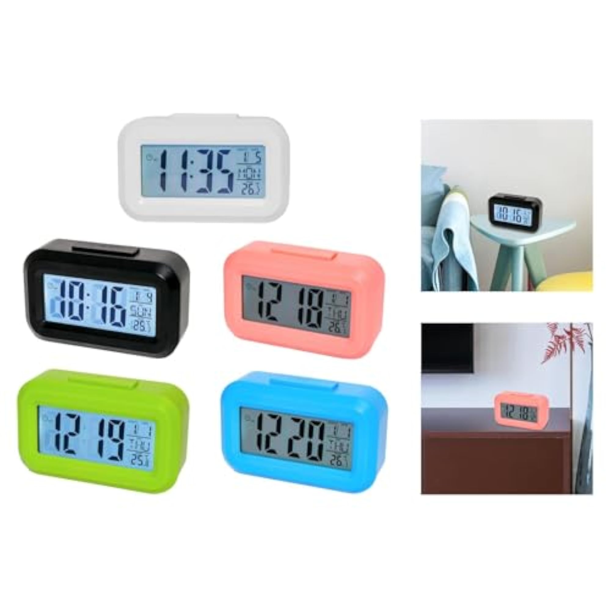 Modern Digital Wall Clock with Snooze Function, White