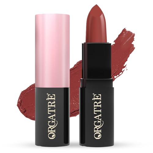 Image of Orgatre MoodBliss Creamy Matte Long Lasting Bullet Lipstick for Women | Intense Colour, Keeps Lips Moisturised | Non-Drying | Highly Pigmented Non-Transfer Formula | Enriched with Almond Oil (Scarlet Secret, 3.2 gm)