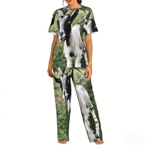 Pyjama imprimé chèvre noir et blanc pour femme ensemble doux