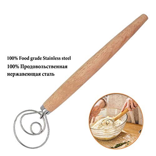 Vovolo 10-Pack Oak Wood Handle Home Danish Dough Whisk 304 Stainless Steel Dough Blender Dough Whisk Bread Mixer Egg Beater Pastry Blender Baking Tools #TOP1
