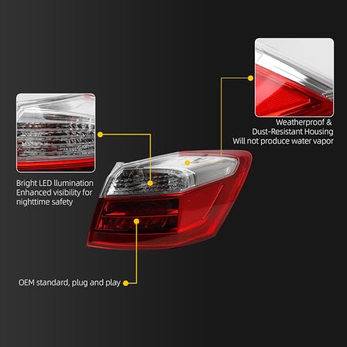 Image of Dasbecan LED Tail Light Assembly Compatible with 2013-2015 Honda Accord Sedan EX-L Touring Rear Lamp Taillight Right Passenger Side Replace# 33500T2AA12