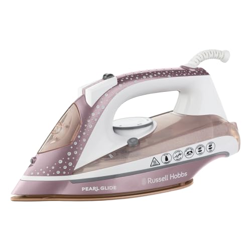Russell Hobbs Pearl Glide Steam Iron Pearl Infused Ceramic Soleplate for smoother glide 315ml Water Tank 150g Steam Shot 40g Continuous steam Anti-drip & Anti-calc function 2m Cord 2600W 23972