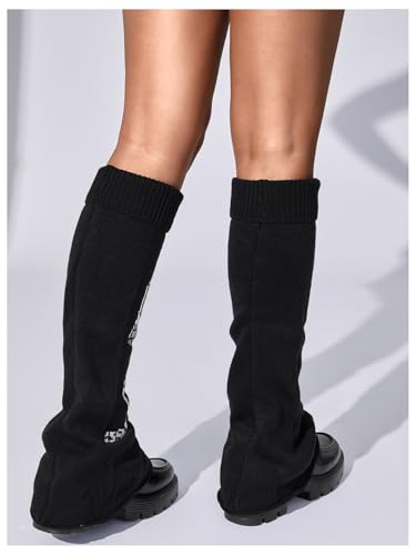 Image of RoseSeek Women's 1 Pair Y2K Bow Front Lace Trim Leg Warmers Ribbed Knit Over Knee Pile Leg Warmers Long Socks
