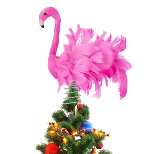 Pink Flamingo Christmas Tree Topper Fluffy Feather Flamingo Tree Topper Tropical Summer Tree Ornaments Christmas Tree Decor for Holiday Xmas Party Home (Pink One Size)