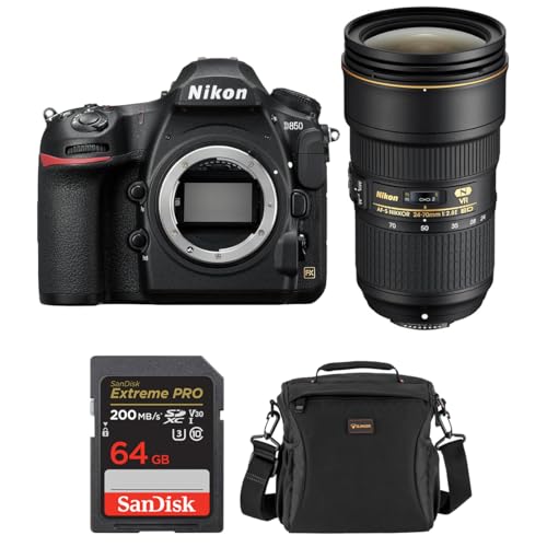 Nikon D850 DSLR Camera with AF-S NIKKOR 24-70mm ED VR Lens, Bundle  with 64GB Memory Card, Alpine 160 Shoulder Bag