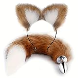 Fox Costume Set for Adults: Sexy Faux Fur Fox Tail Plug, Ears Headband, and Adjustable Hairband – Perfect for Cosplay, Roleplay, and Fancy Dress