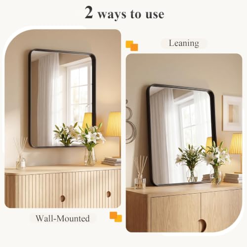 Image of NEWBULIG 22 inchx30 inch Wall Mirror, Bathroom Mirrors for Over Sink, Black | Matte Metal Framed Vanity Mirror with Tempered Glass, Entryway, Living Room, Bedroom