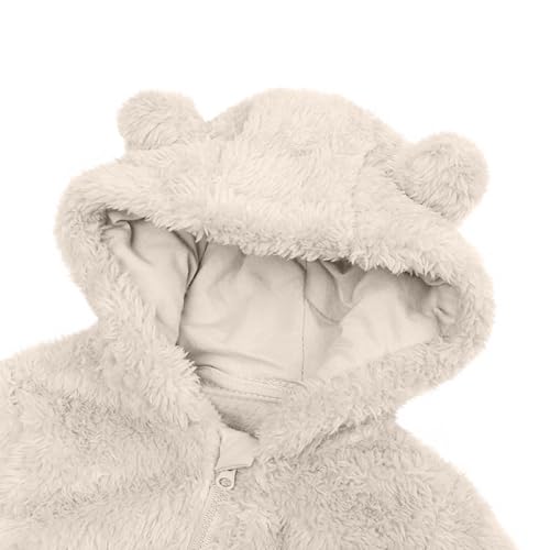 AIMAOMI Baby Fleece Jumpsuits Soft Hooded Bear Ear Onesie Beige 0-3 Months - image 4