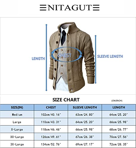 NITAGUT Men's Cardigans Long Sleeve Stand Collar Sweaters Button Down Cable Knitted Sweater