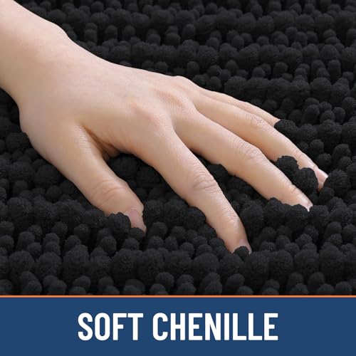 Image of Smiry Bathroom Rugs Mat 30x20, Extra Soft Absorbent Chenille Bath Rugs, Non Slip Rubber Backing Machine Washable Quick Dry Bath Mats for Bathroom Floor, Tub, Shower, Home Decor Accessories, Black
