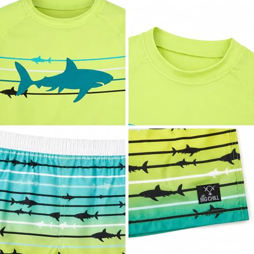 Image of Big Chill Boys Rash Guard Set - 2 Piece UPF 50+ Boys Swim Trunks & Long Sleeve Boy Swim Shirt Youth Bathing Suit Swimwear Set