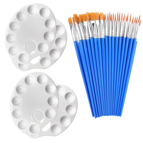 Paleta De Pintura DBALL De 4 Piezas Mezcla De Colores Paleta De Pintura Acrílica con Agarre para El Pulgar y 40 Pinceles para Acuarela Oleo Gouache Pintura Acrílica Blanca