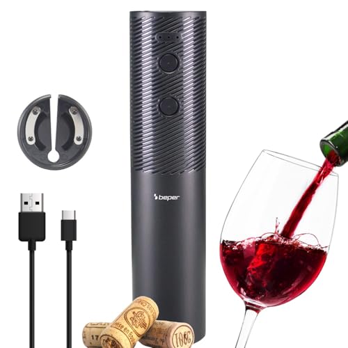 BEPER P102ACP103 Sacacorchos Eléctrico Recargable por USB, Abrebotellas de Vino, con Cortador de Láminas, para Corchos y Corchos Sintéticos
