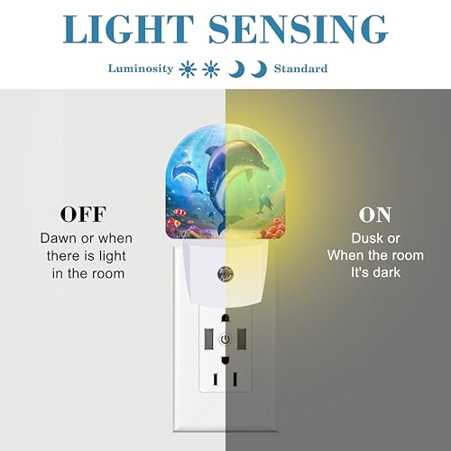 Image of Night Light for Kids Girls Boys, Cute Dolphins in Tropical Sea LED Night Light Plug into Wall with Dusk to Dawn Sensor for Room Decor, Hallway, Kitchen, Bathroom, Nursery, Stairs
