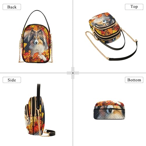 Dog Autumn Leaves Women Single Shoulder Purse Quilted Phone Wallet Chain Strap Purse Cute Zipper Lady Crossbody Bag4