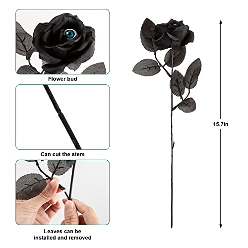 Yebazy 10 Pack Black Artificial Silk Roses Flowers With Eyeballs Fake Silk Rose Bouquets For Wedding Party Home Decorations Halloween Decoration #TOP1