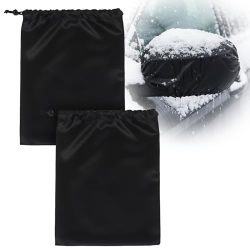 2 PCS Side Waterproof Snow Rear View Mirror Cover Protect Mirror Covers Car Rearview Black Mirrors Covers with Drawstrings Exterior Rear View Universal Fit Car Vehicle Trucks Winter Ice Snow Rain
