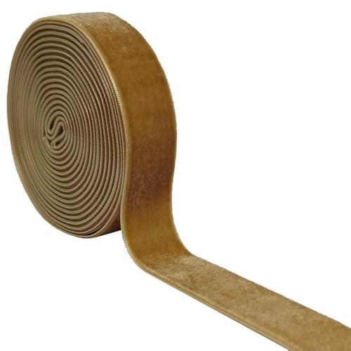 Qingxii Decorr Wedding Christmas Valentin's Day Gift Box DIY Craft Décor Velvet Ribbon(Khaki,1''x2Yards)