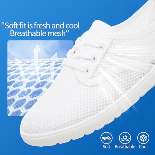 THATXUAOV Women's Breathable Mesh Tennis Shoes - Lightweight Low Top Lace-Up Canvas White Sneakers for Casual Walking, Sports, and Everyday Comfort2