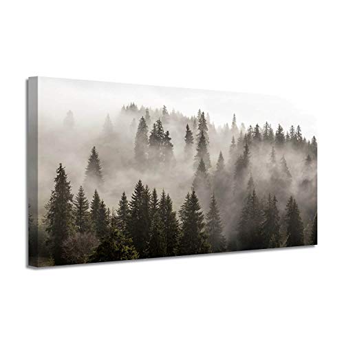 ARTISTIC PATH Forest Picture Canvas Wall Art: Foggy Landscape Artwork Photographic Print for Living Room (48''W x 24''H,Multi-Sized)