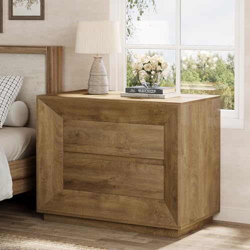 Image of Tribesigns Large Nightstand Set of 2, Oversized Night Stand with 2 Drawers, 35.43 inch Wide Bedside Table Sofa Side Table, Natural Oak