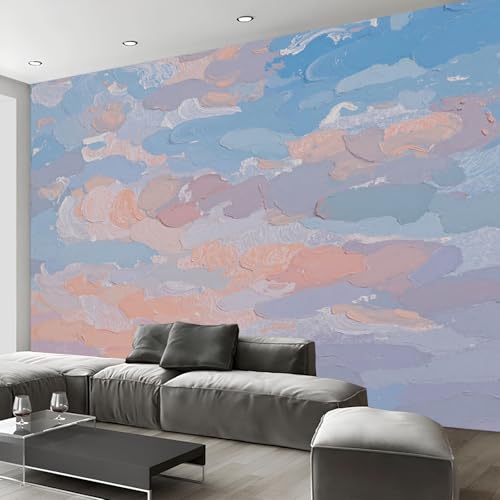 Papier peint ciel abstrait 3D paysage bleu rose pour salon et bureau - 6