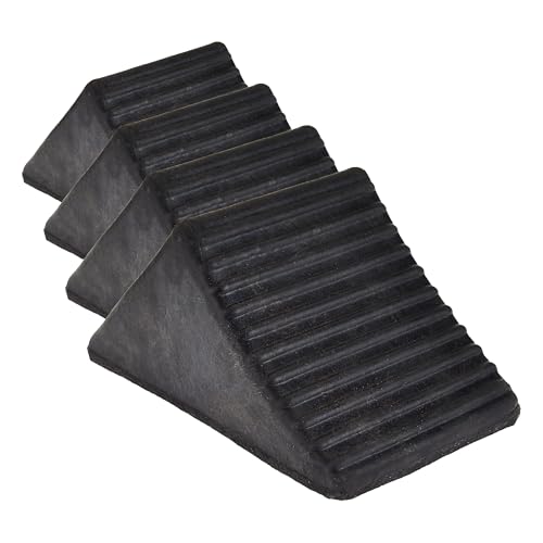 Image of Buyers Products WC1467A Wheel Chock, Rubber, 5 x 6 x 5 Inch, Ideal for Utility Vehicles and Trailers, Reinforced Rubber Design for Durable Continued Use, Black (Pack of 4)