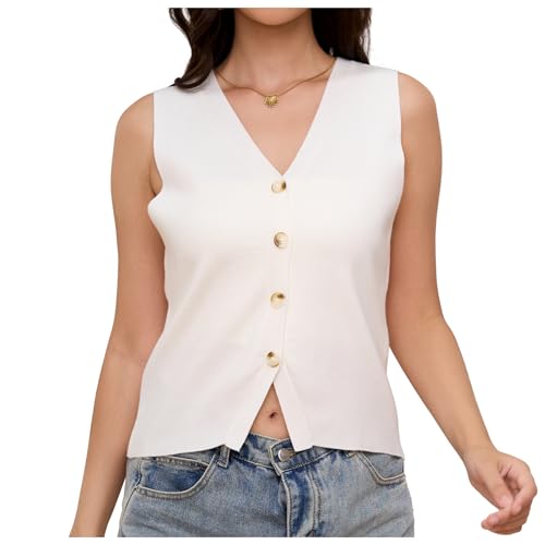 Image of JASGOOD Womens Knitted Sweater Vest Top Trendy Sleeveless V Neck Tank Top