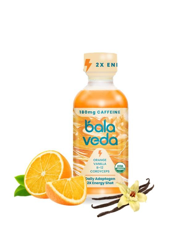 BALAVEDA Supersonic Citrus 2X Energy Shots – Organic Energy Shots with Orange + Vanilla + Cordyceps – Rich in Antioxidants Energy Boosting Wellness Shots – 2oz Bottles – Pack of 12