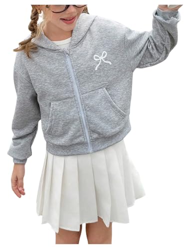GORGLITTER Girl's Bow Zip Up Hoodie Cute Long Sleeve Sweatshirt Casual Jacket with Pockets