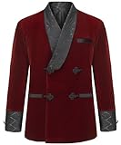 Apornipal Men's Short Velvet Smoking Jacket Double Breasted Smoking Robe Wedding Party Blazer Coat (Burgundy,42R)