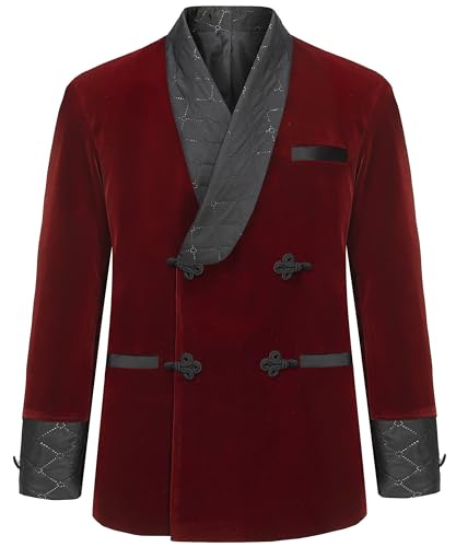 Men's Short Velvet Smoking Jacket Double Breasted Smoking Robe Wedding Party Blazer Coat