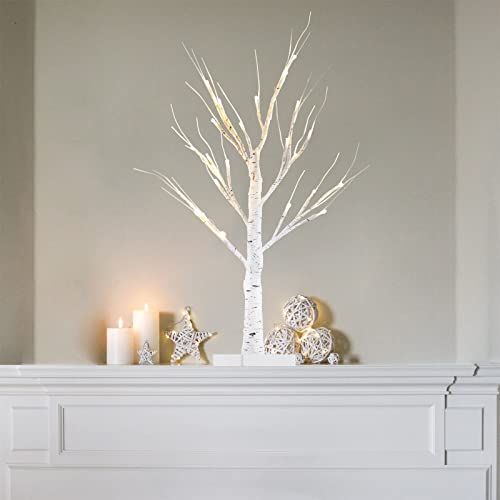 Yeahome 2Ft/24” Birch Tree Light With 24Lt Warm White Leds Battery Powered Timer For Christmas Decorations Indoor, Artificial Fairy Tabletop Money Tree For Wedding Party Desk Table Mantel Home Decor #TOP11
