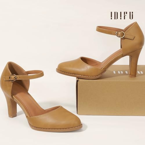 Image of IDIFU IN3 Closed Toe Chunky High Heels Comfortable Dress Shoes for Women
