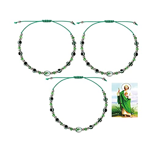 Saint Benedict/Saint Jude Beaded Bracelet for Women Men.Adjustable Braided Rope Bracelet Evil Eye Bracelet Luck Bracelet for Family 3Pcs