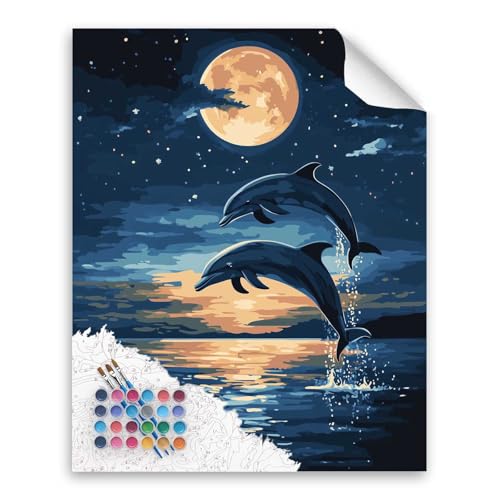 Cawpom Ocean Animals Dolphin Painting By Numbers