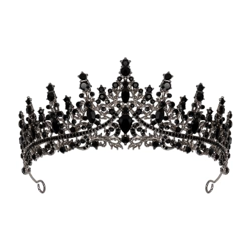 Black Crown for Women Gothic Black Swan Tiara Rhinestone Wedding Queen Tiara Headpiece For Birthday Prom Pageant Halloween Cosplay Costume Christmas Party