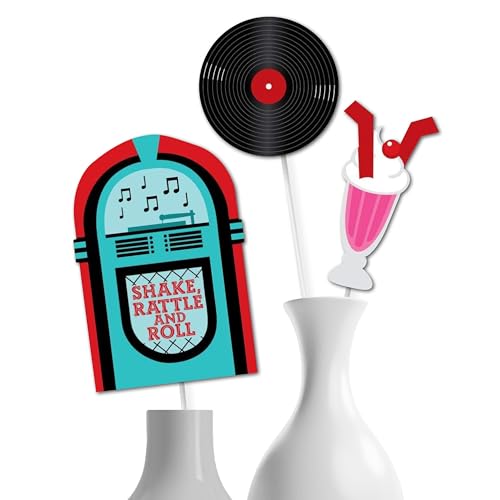 Big Dot of Happiness 50's Sock Hop - 1950s Rock N Roll Party Centerpiece Sticks - Table Toppers - Set of 15