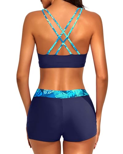 Image of Tempt Me 3 Piece Tankini Swimsuits for Women Athletic Bathing Suits Swim Tank Top with Boy Shorts and Bra Modest Swimwear